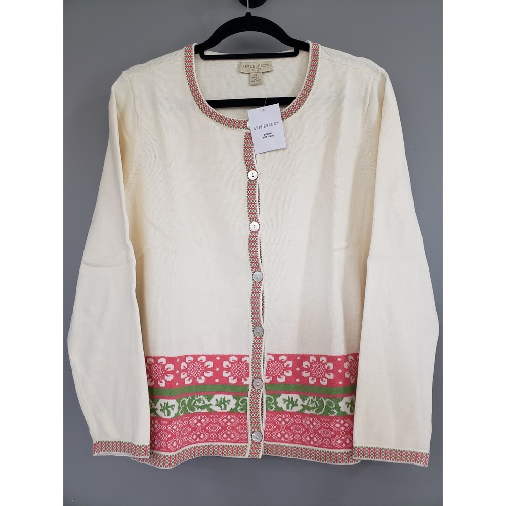 Vintage Appleseeds Floral Button Up Cardigan Sweater Cottage Prairie Sunflower‎